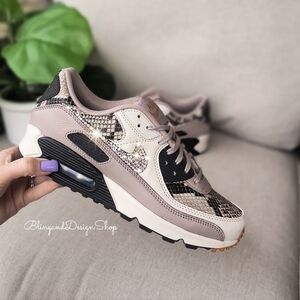 Bling Womens Nike Air Max 90 Animal Print Customized Sneakers With Crystals